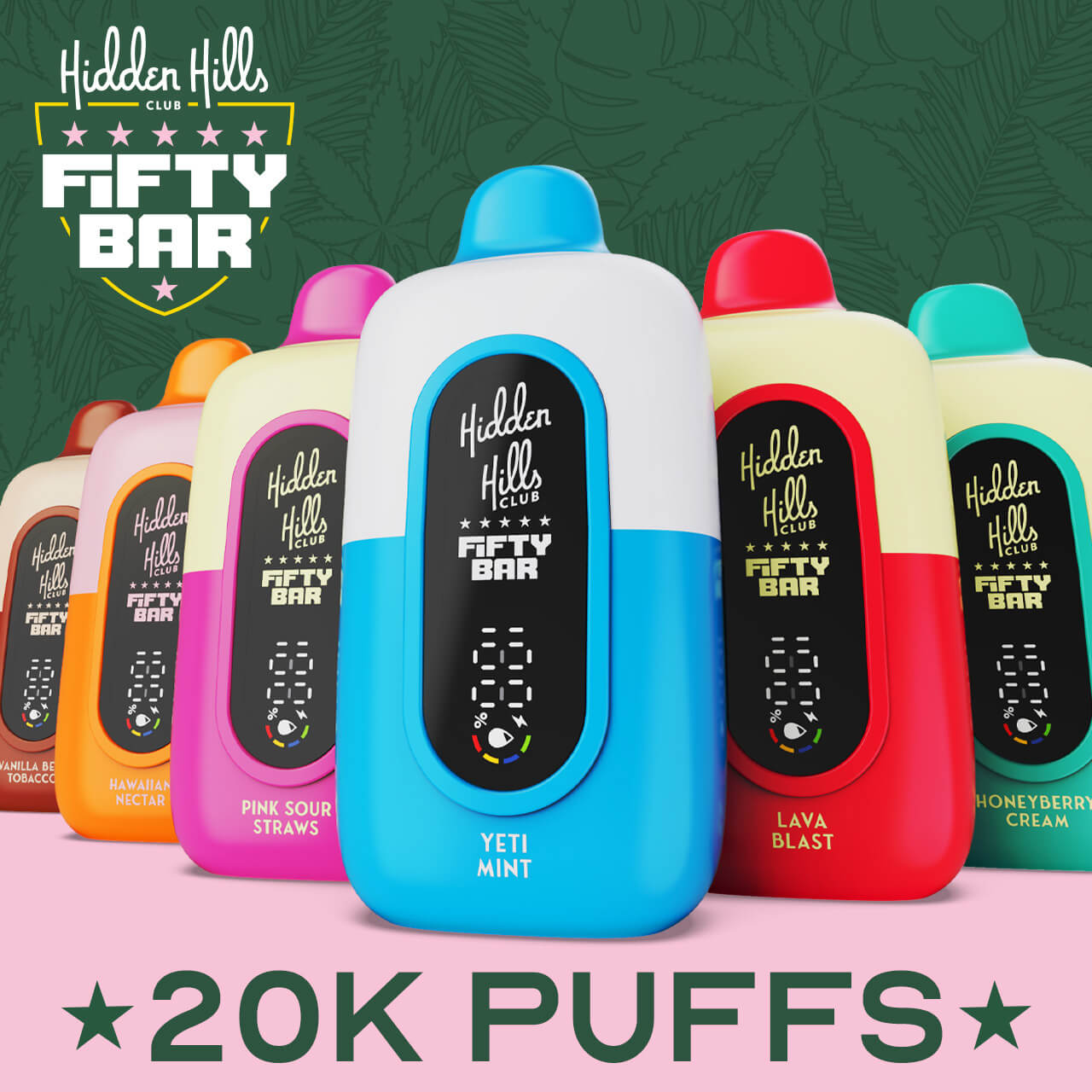 Fifty Bar 20K Hidden Hills Disposable 20000 Puffs 18mL 50mg - MOQ 5